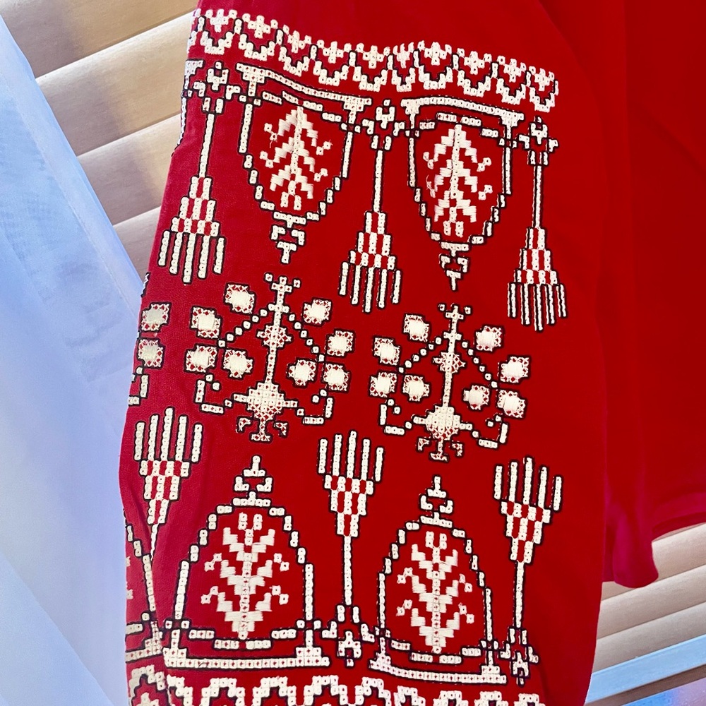 Embroidered Red Women's Top - Picture 5 of 9